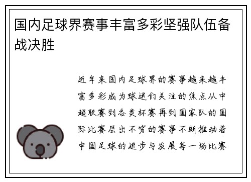 国内足球界赛事丰富多彩坚强队伍备战决胜