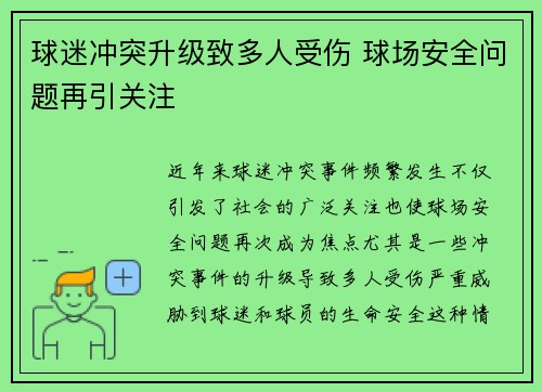 球迷冲突升级致多人受伤 球场安全问题再引关注