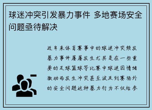 球迷冲突引发暴力事件 多地赛场安全问题亟待解决